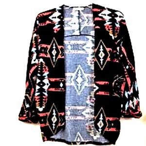 Painted Threads Open Front Black Orange Aztec Cardigan